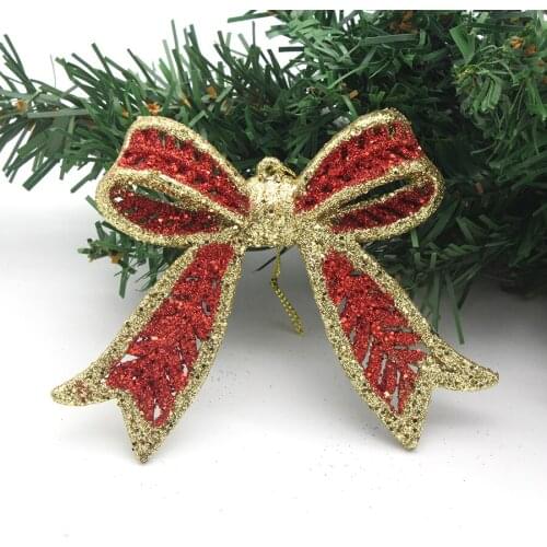 5Pcs Glitter Powder Bow-knot Christmas Tree Decoration Small Pendant 9.5cm Bow Christmas Decor Hanging Ornaments Stage Layout