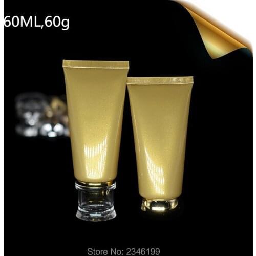 60ML 60gGold Cosmetic Flat Soft Tube With Screw Cap Makeup BB CC Hand Cream Container Empty Plastic Packaging Free Shipping50pcs