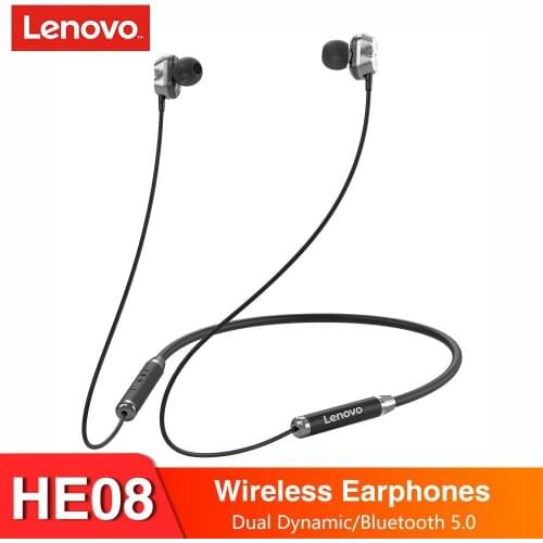Lenovo HE08 Dual Dynamic Neckband Bluetooth-compatible Headphones TWS 5.0 4 Speakers HIFI Stereo Earphones Headset For Honor 9x