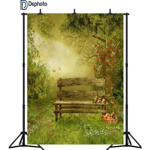 DePhoto Fairtale Garden Butterfly bench Grassland Baby Photography Backdrops newborn Photo Backgrounds For Photo Studio