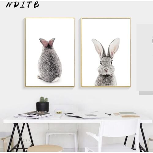 Bunny Rabbit Tail Nursery Canvas Poster Woodland Animal Wall Art Print Painting Nordic Kids Decoration Pictures Bedroom Decor