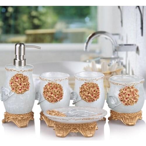 European Resin Bathroom Accessories Set Soap Dispenser/Toothbrush Holder/Mouthwash Cup/Soap Dish Tray Bathroom Supplies