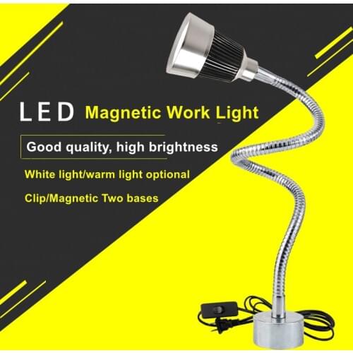 3W 220V LED CNC Machine Tool Light Flexible L38cm Gooseneck Led Workshop Working Lamp Silver Clip/round Magnetic industrial Lamp