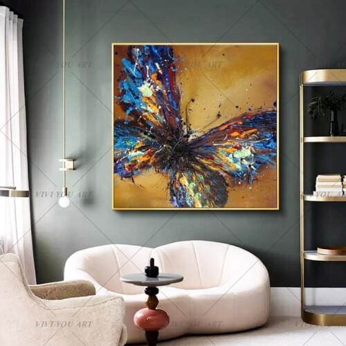 Frameless Handpainted Artwork High Quality Modern Wall Art On Canvas Animal Oil Painting Blue Butterfly Hang Pictures Room Decor