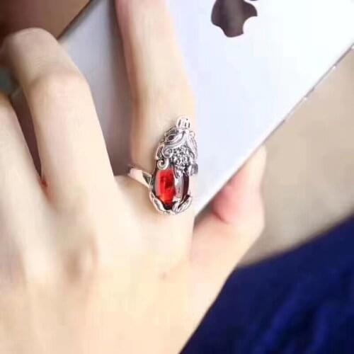 Classic S925 Silver & Red Garnet Bless Pixiu Woman Lucky Adjustable Ring Gift US 6-10 Elegant Fashion New Ring