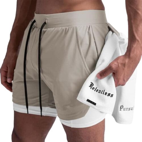 2021 New Style Fashion Mens Sports 2 in 1 Running Shorts Double Layer Breathable Drawstring Mid-waist Cycling Short Pants Men