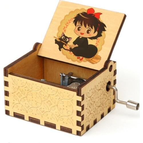 Antique Carved Printed Music Box Hand-Cranked Wooden Music Box Theme Birthday Gift Party Gift