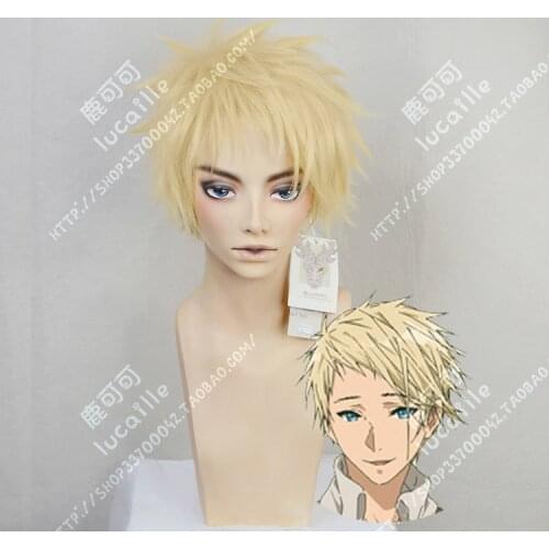 Anime Violet Evergarden Benedict Blue Cosplay Wig Short Golden Heat Resistant Synthetic Hair Wigs + Wig Cap