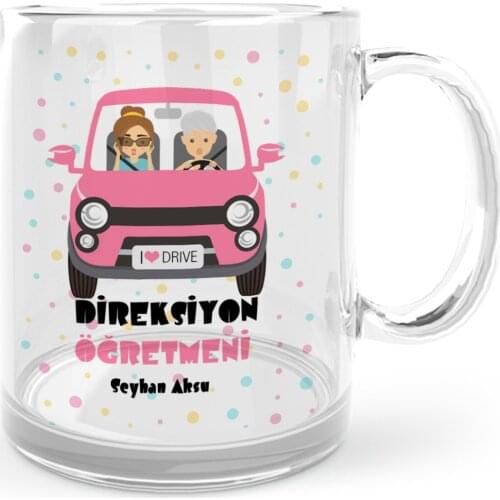 Personalized Special Steering Wheel Öğretmeni Glass Mug Cup