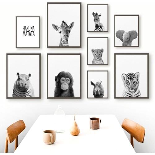 Baby Zebra Deer Elephant Rhinoceros Monkey Poster Animals Canvas Painting Nursery Wall Art Print Nordic Picture Kids Room Decor
