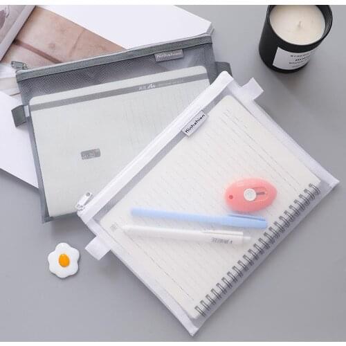 Grid Papers Mail Sorter Storage Mesh Case Clear Zip Office Storage School Cute A5 File Bag Folder