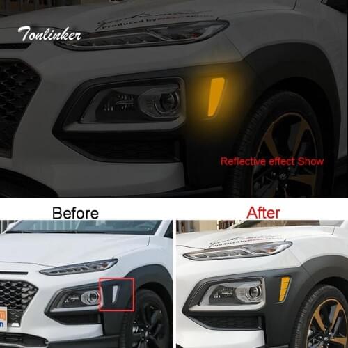 Tonlinker Cover case Sticker For Hyundai Encino 2018 car styling 2 pcs PU Front fog beside Reflective effect Cover case stickers