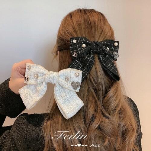 Plaid Bow Spring Clip Hairpin For Women Claw For Long Hair Large Claw Hair Clips Love Exquisite Inlay Hair Accessories Jewelry