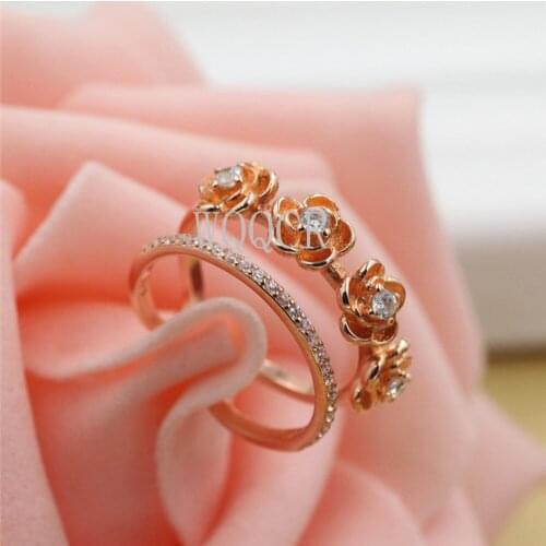 Flower Pattern Rose Gold Color CZ Adjustable Ring Paved Austrian Zircon Fashion Jewelry Engagement Rings for Women C31