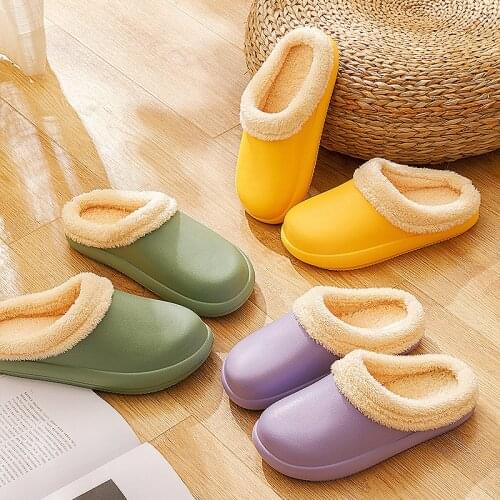 Winter Cotton Slippers Female Cute Home Indoor Waterproof Warm Cotton Shoes Men Plus Velvet Couple Plush Slippers