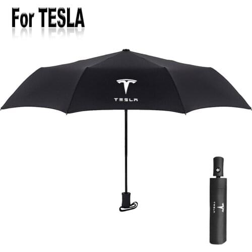 3 Floding Windproof Automatic Car Rain Umbrella For Tesla Logo Auto Luxury Business Men Male Sun Parasol Women Paraguas Portable