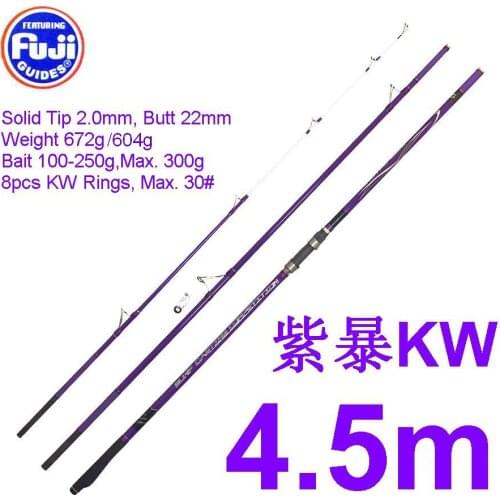 ZZ04 4.2m CR 576g 4.5m KW 672g or 604g Fuji Rings Reel Seat SurfCasting Surf Casting Rod Half Solid Tip 2.0-22mm Bait 100-300g