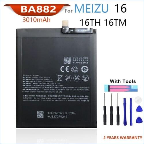 100% Original 3010mAh BA882 Battery For Meizu 16 16TM 16TH Phone High quality Batteries With Tools+Tracking Number