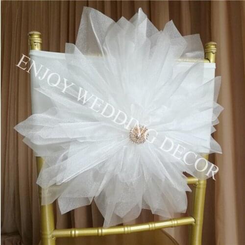 20pcs YHC#301 CUSTOMIZED COLOR AVAILABLE handmade organza flower with lycra band for chair decor