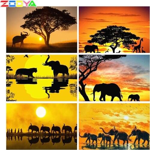 5D Full Diamond Mosaic Diamond Painting Animal Elephant Sunset Cross Embroidery Mosaic Diamond Painting Home Decoration Sp789