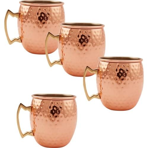 6pcs 550ml(18.60oz) Stainless Steel Beer Cup Moscow Mule Mug Copper Mug Rose Gold Hammered Copper Plated Drinkware