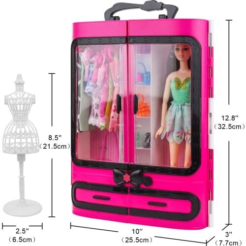 Barbiess Doll Accessories Wardrobe Pink Clothes Shoes And Accessories Storage Barbies Furniture For 30Cm Doll For Kids Toy Gifts