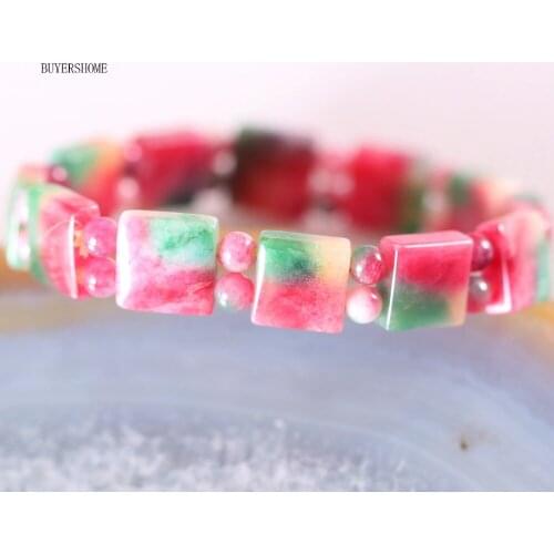 Free Shipping Natural Red with Green Stone Beads Handmade Jewelry For Women Stretch Bracelet 7" 1Pcs H452