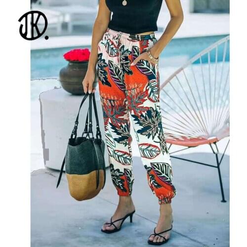 Summer Female Casual Jogger Pants Large Size 5XL High Waist Trousers Leaf Printed Elastic Waist Pants Ladies Casual Sweatpants