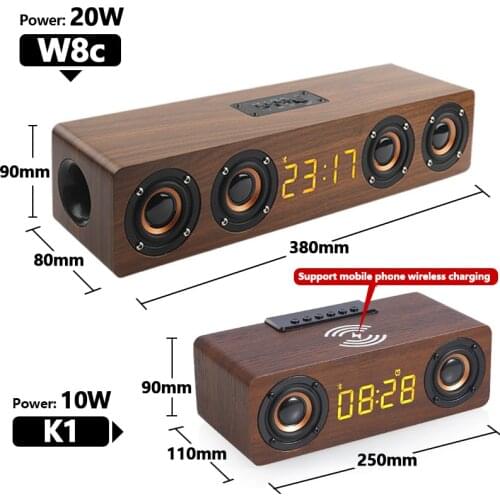Wooden TV Soundbar Wireless Column Bluetooth Speaker Home Theater Alarm Clock Multi-function Subwoofer for Computer Speakers AUX