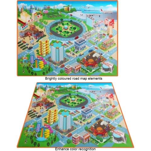 Urban Road Childrens Cute City Road Playmat Traffic Road Map Carpet Kid Traffic Carpet Educational Non-Slip Play Rug Boys Girls