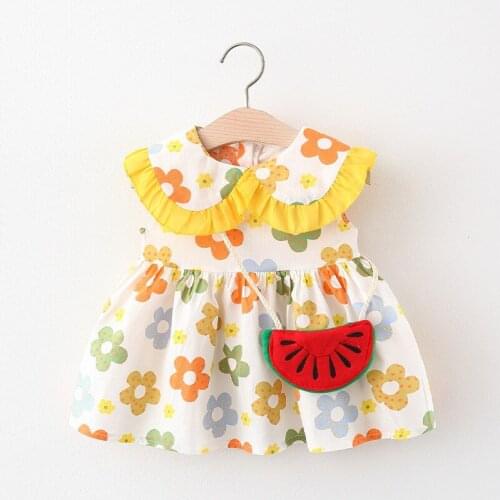 Baby Girls Dress Kids Clothing Flower Print Watermelon Sloping Across Doll Collar Sleeveless Girls Dresses Baby Clothes 0-18M