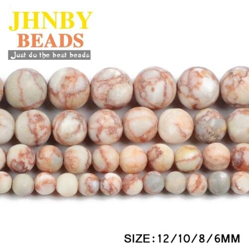JHNBY Matte Red grid stone 6/8/10/12MM Natural Stone Round ball Loose beads for jewelry accessories necklace bracelet making DIY