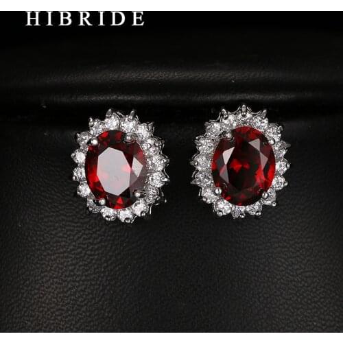 Red Rhinestone Earrings Fashion Jewelry 2017 Women Stud Earring For Wedding Gifts HIBRIDE E-235