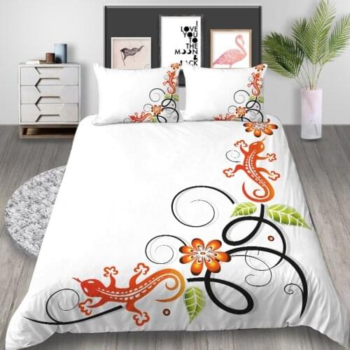 Thumbedding Gecko Bedding Set King Size Simple White Duvet Cover Floral Queen Twin Full Single Double Unique Design Bed Set