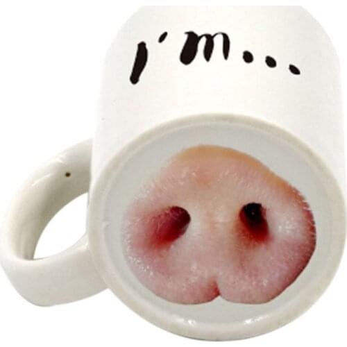 Funny Dog Pig Nose Mug Cup Creative Ceramic Mark Beverage Laugh Tea Coffee Cups Pig Nose
