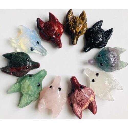 Natural stone pendant Quartz Crystal tiger eye Hand carved Wolf Head shape Pendant for diy jewelry making necklac Accessorie