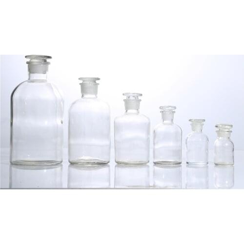 Labs Transparence Reagent Bottle, Lead-free High Borosilicate glass, Narrow Neck with Stopper