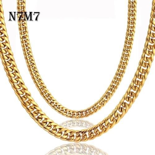 N7M7 Hip Hop Stainless Steel Golden Miami Cuban Link Chain Necklace Men Jewelry 6/9mm Hiphop Gold Chains For Men Women XL801ST