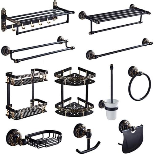 Bathroom Hardware Set Towel Rack Paper Holder Towel Bar Corner Shelf Toilet Brush holder Hook Aluminum Bathroom Accessories Set