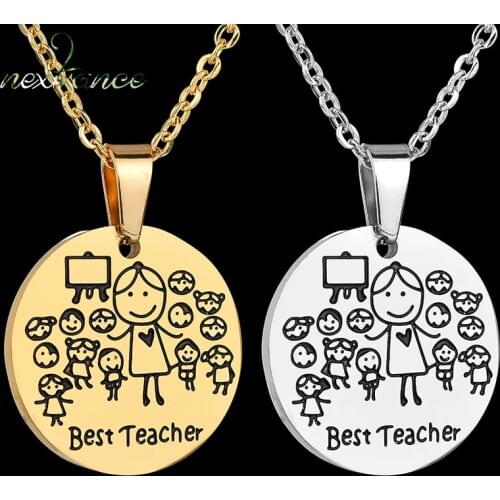 Nextvance Student Best Teacther Round Pendant Necklace Children Kid Women Heart Necklaces La Mejor Profesora