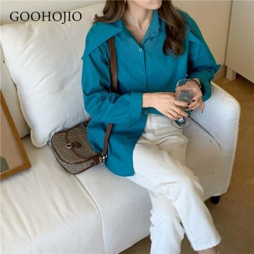 GOOHOJIO 2021 New Spring and Autumn Solid Color Shirts Women Fashionable Loose Women Casual Shirt Chic Design Shirt for Ladies
