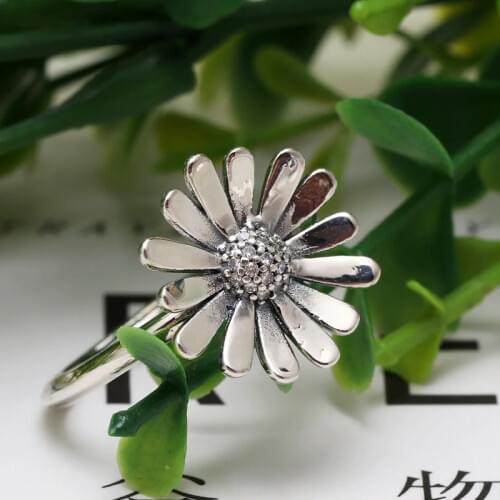 New Fashion Original 925 Silver Pave Daisy Flower Statement Ring For Women Wedding Engagement Pan Rings DropShipping Wholesale