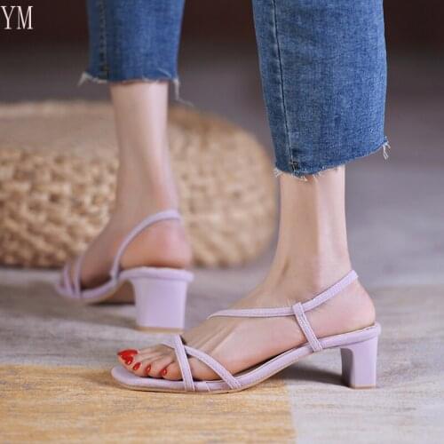 Sexy 2021 Women Sandals Pumps Summer Fashion Open Toe High Heels Shoes Buckle Strap Female Square Heels Party Casual Gladiator