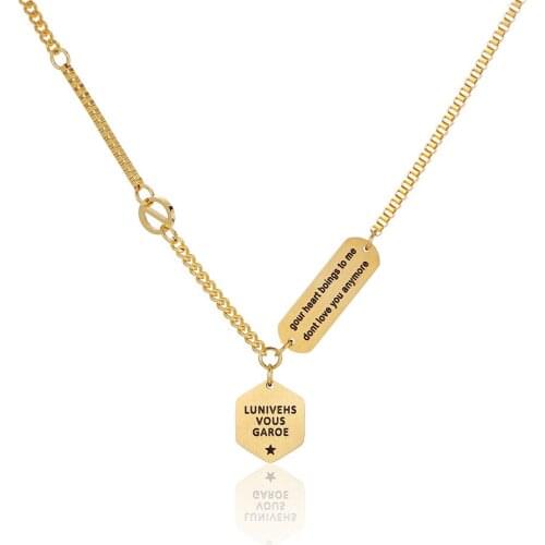 Simple Words Geometric Polygon Rectangle Pendant Choker Necklaces for Woman Charm Festival Jewelry