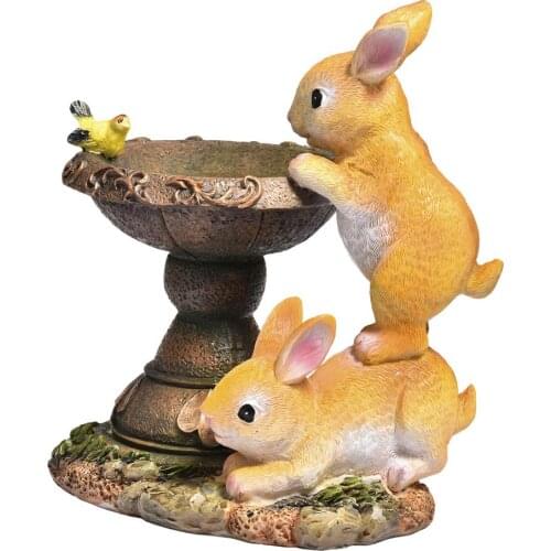 Solar Garden LED Light Solar Power Lights Rabbit Sculpture Resin Garden Birdbath Statue For Outdoor Garden Decoration Tuin Decor
