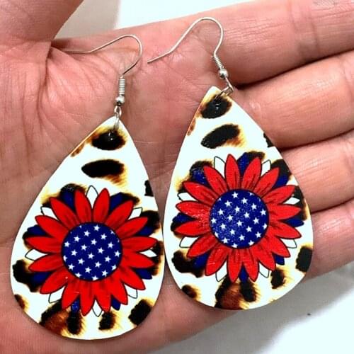 4th of July Earrings Patriotic Sunflowers Teardrop Earrings American Flag Earrings Independence Day