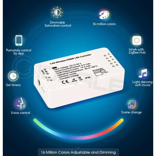 Zigbee LED RGBW Strip Lights DC12V Home Smart APP ZIGBEE Light Strip Controller by Echo Alexa Voice Control zll tape hub