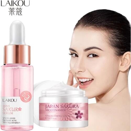 LAIKOU Japan Sakura Face Serum Moisturizer Cream Hyaluronic Acid Fade Fine Lines Brighten Oil Control Nourish Essense Skin Care