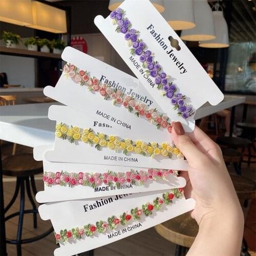 Spring and summer new bohemian flower embroidery necklace ins wind simple purple pink girl choker collar necklace jewelry