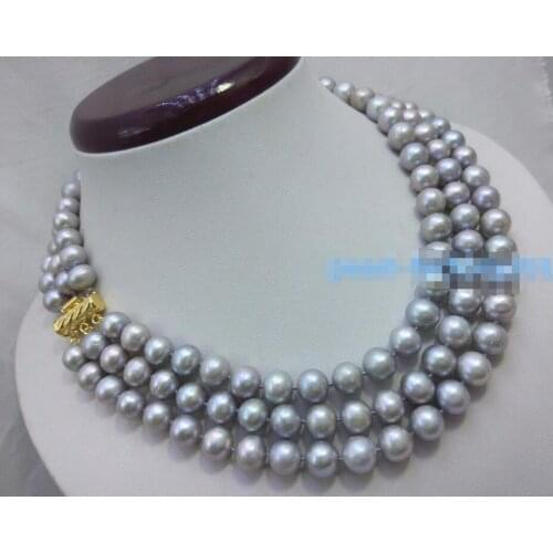 9-10 mm natural south Gray pearl necklace 17-19inch Yellow clasp